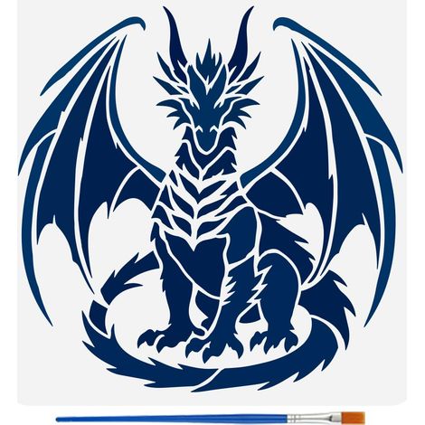 Pochoir de Peinture Dragon Assis Debout Avec Pinceau Pochoir Réutilisable en Plastique de 30x30cm Motif Dragon pour Projets Artistiques et Décoration D'Intérieur (1/5)