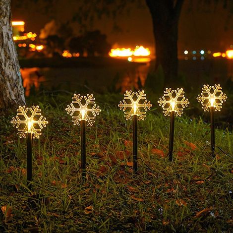 Luminaire Solaire Pour Extérieur - Applique En Forme De Flocon De Neige - Étanche - 2 Modes D'éclairage - Hauteur 49 Cm - Lot De 5 (1/5)