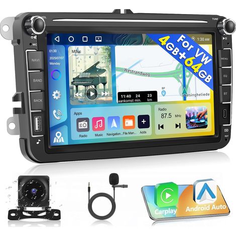 [4G+64G] Antoradio pour Golf 5 6/Polo/Passat/Seat, Android 15 Autoradio sans Fil Carplay, écran Tactile 8'' 2 Din avec Bluetooth 5.0, Android Auto, Commande au Volant, GPS. (1/5)