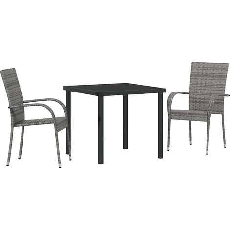 Garden Dining Set 3 pcs Grey Poly rattan vidaXL (1/5)