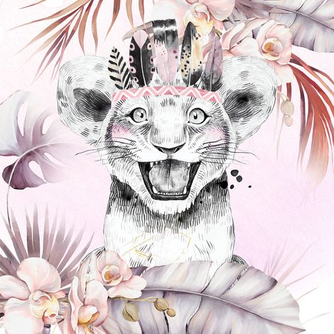 Papier peint panoramique Enfants - Lion Indien - 260 cm x 260 cm (1/2)