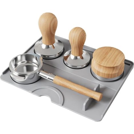 Premium silicone espresso tamping mat - Non-slip, heat-resistant and waterproof coffee tamping mat to protect your countertop (Grey, Flat model)