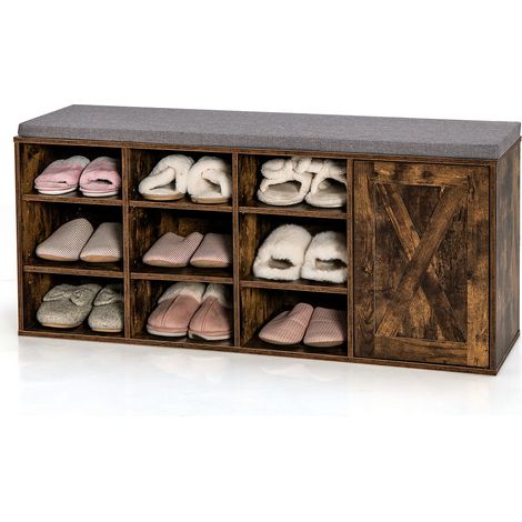 Banc Chaussures Entrée avec Coussin Amovible, 9 Compartiments, Meuble Latérale, Etagere Chaussure 3 Niveaux pour Entrée Couloir, Industriel (1/5)