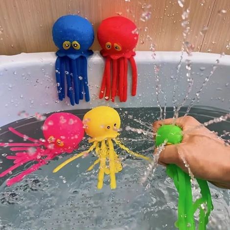 Lot de 4 jouets aquatiques pieuvre – Jouet de bain sensoriel en silicone avec jets d'eau, jouet flottant pour enfants, couleur aléatoire (1/5)