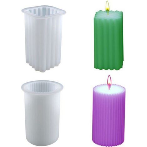 Moule À Bougie - Silicone Alimentaire - Cylindrique Rayé - 7,6 x 5,1 x 5,1 cm - Pour Fabrication Maison - Lot De 2 (1/4)