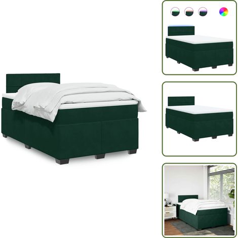 The Living Store Giroletto a Molle con Materasso Verde Scuro 120x190 cm Velluto - Materasso a molle insacchettato