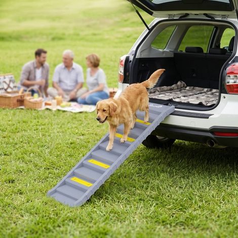 Rampa para perros plegable de plástico gris con 10 escalones antideslizantes, extensible hasta 154 cm y carga de 25 kg para coche, camión o cama alta – CHICFURN (1/5)