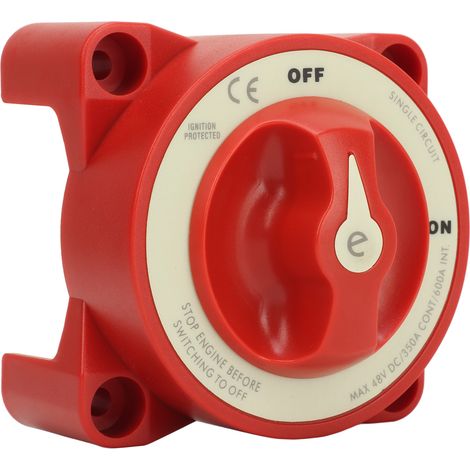 Interrupteur de déconnexion de batterie 350 A 48 V à 2 goujons rouges, robuste et sécurisé, pour batteries marines, de camping-cars et automobiles (réf. 9004E). (1/5)