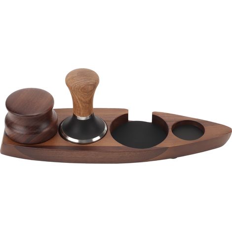 Support pour tasseur à café (3 pièces) en bois de noyer, caoutchouc et acier inoxydable, distributeur en forme de bateau, accessoires pour café avec base de 51/53 mm et tasseur de 53 mm. (1/5)