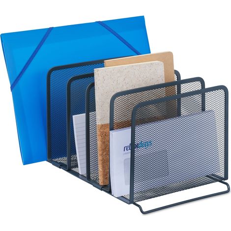 Relaxdays Portalettere da Scrivania, Portadocumenti, 5 Scomparti, Design a Rete, HLP 19x20,5x37,5 cm, Acciaio, Antracite
