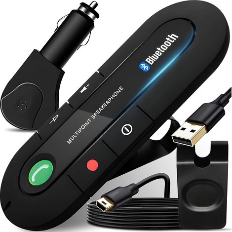 Kit Mains Libres pour Voiture Bluetooth 5.0, Haut-Parleur Micro Intégré avec Clip Support, Appels Mains Libres, Travailler Jusqu'à 20 Heures, pour La Musique Et Répondre Aux Appels (1/5)