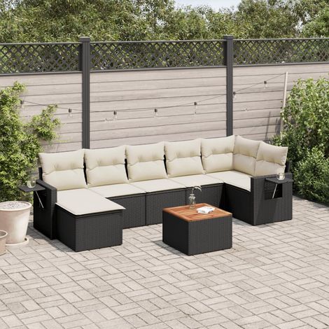 8-tlg. Garten-Sofagarnitur mit Kissen Schwarz Poly Rattan (1/5)
