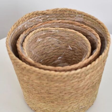 Panier à fleurs tressé, panier en osier, seau nordique fait main, décoration de salon et balcon, cache-pot pour plantes vertes (1/5)