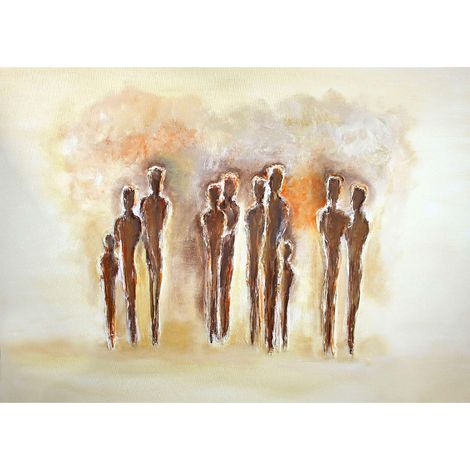 Tableau abstrait silhouettes marrons | Tableau couloir marron & beige | Tableau sur toile effet peinture pour chambre adulte 0,7 x 0,5 m (1/2)