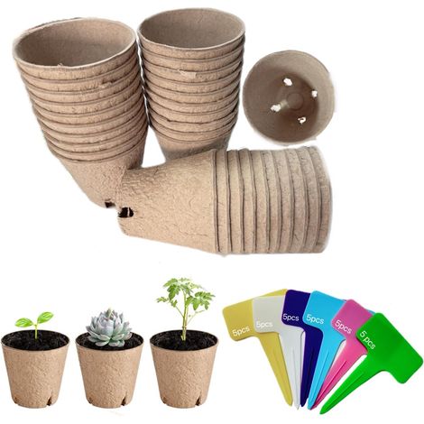 Plant Pots, Set of 30 Plant Seedling Pots, 8 cm Seed Pots with 30 Labels for Plants, for Garden, Vegetable Garden, Greenhouse (1/5)