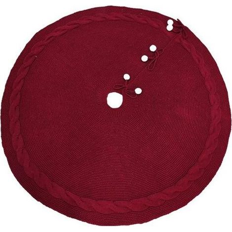 Weihnachtsbaumdecke 122cm, Rot Gestrickt mit 6 Deko-Schneebällen