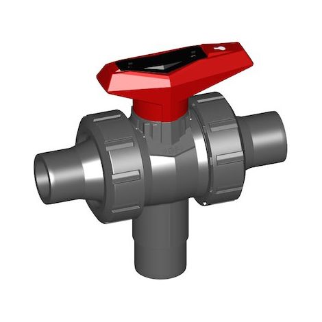 Vanne à bille 3 voies GF 543 verticale PVC-U/EPDM d 32, passage en L
