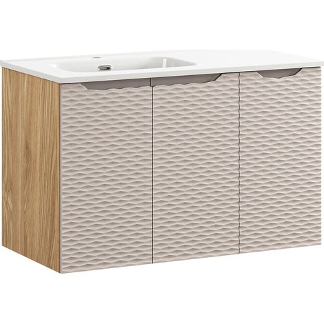 Waschtisch 90cm, Eiche mit beige, OLUO-56-BEIGE (1/5)