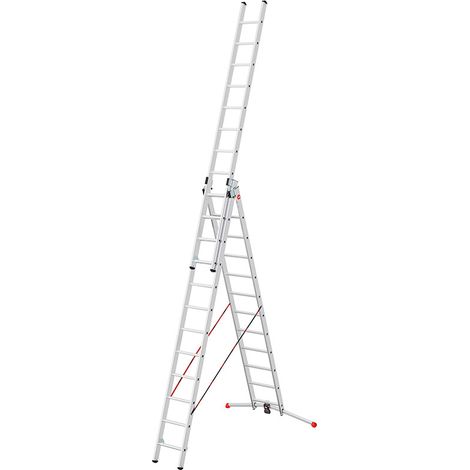 Hailo – Échelle télescopique transformable 3x12 échelons 8,3m/9m – Aluminium – Système anti-écartement – Pour terrains en pente jusqu'à 15 cm