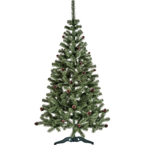 Aga Weihnachtsbaum 220 cm mit Tannenzapfen und leicht mit Kunstschnee bedeckt, Künstlicher Weihnachtsbaum, Tannenbaum mit ständer, Christbaum, Kunstbaum Weihnachten