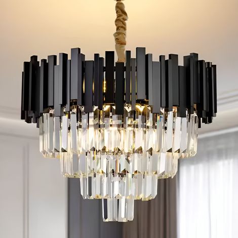 Lustre Cristal 5XE14 Diametre 40cm Noir Hauteur Reglable (1/3)