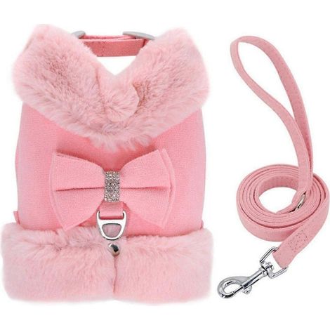 Ensemble harnais et laisse luxueux pour chien avec nœud papillon en strass, gilet chaud pour animaux (1/5)