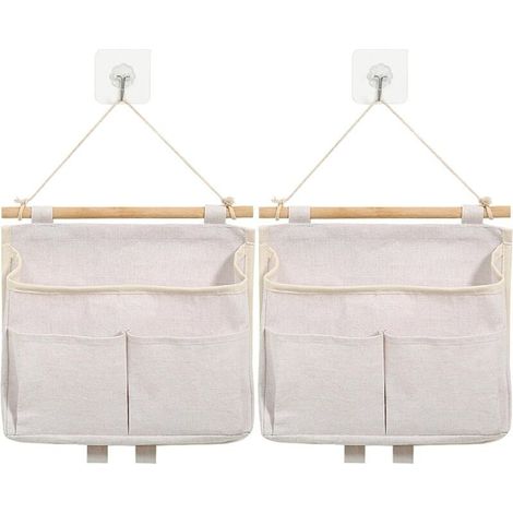 2-teiliges Hängeaufbewahrungstaschen-Set, Wandorganizer mit Tasche und Haken, faltbar für Schlafzimmer, Badezimmer, Büro, Küche (Beige) (1/5)