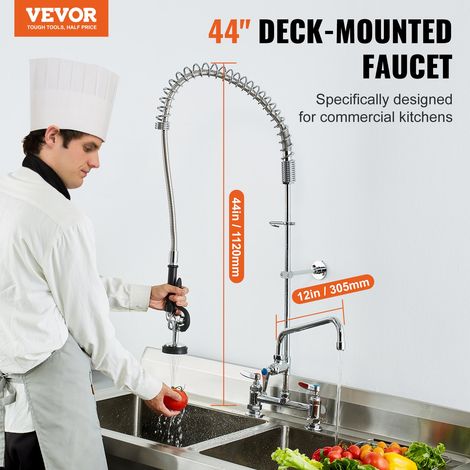 Robinet de Cuisine Commercial avec Pulvérisateur de Pré-rinçage, Mitigeur avec Douchette Extractible, 1120 mm de Haut, Entraxe 203… (1/5)