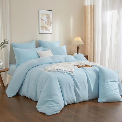 Doppel-Musselin Bettwäsche 155x220 cm Blau 100% Baumwolle 3-teilig mit Reißverschluss