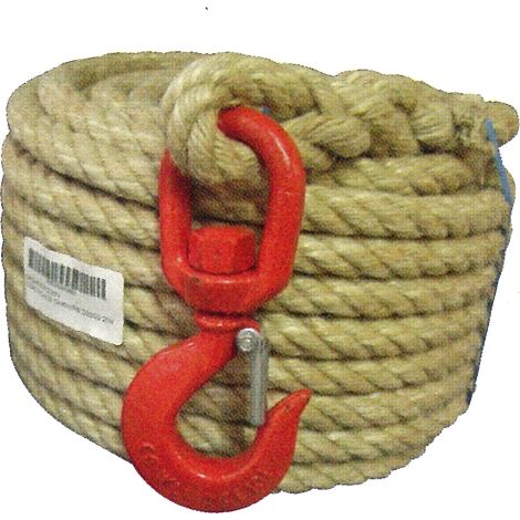 Cordage à poulie chanvre 20m – Crochet diamètre 20/22 – Résistance à l'usure – Pour levage et traction en milieu humide – Corderie Mesnard
