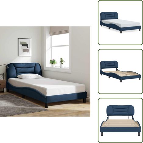 The Living Store Cadre de lit sans matelas Hvar bleu 100x200 cm tissu - Coussin de tête de lit (1/5)