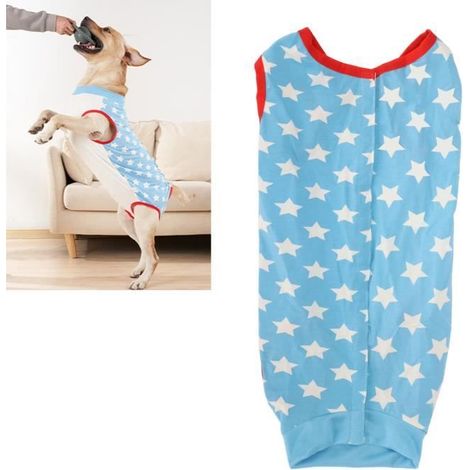 Combinaison de récupération pour chien - FAFEICY - Motif d\'étoiles bleues - Anti-léchage - Anti-morsure - Bleu-Ywey (1/5)