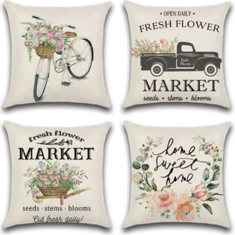 Lot de 4 Housse de Coussin Fleurs Fraîches Modèle45 x 45 cm Taie d'oreiller Imperméable Printemps pour Maison Salon Canapé Chambre Décoration, Bonjour Printemps (1/5)