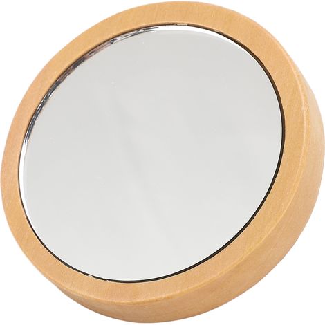 Miroir rond portable en bois avec manche en bois pour le maquillage cosmétique, reflet clair et bords lisses (1/5)