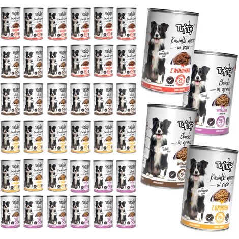 Cibo umido per cani TufTuf, mix di gusti, lattina da 36x415g, bocconcini in salsa (1/5)