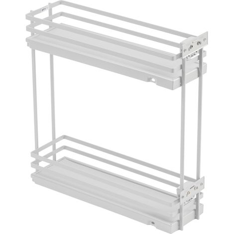 Panier Coulissant de Cuisine pour Meuble Bas 150mm, Rangement 2 Niveaux, Fond Antidérapant, Charge 15kg, Réglage 3D du Fronton, Blanc (Vendu sans glissières) (1/2)