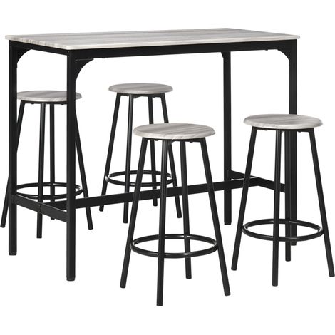 Set tavolo bar con 4 sgabelli, 5 pezzi, design industriale in metallo grigio per cucina e sala da pranzo (1/5)