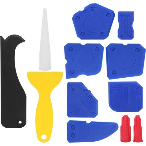 Kit de 12 outils pour mastic plastique, comprenant une spatule, un grattoir et un outil de finition pour colle à verre et silicone, idéal pour le moulage et le jointoiement. (1/5)