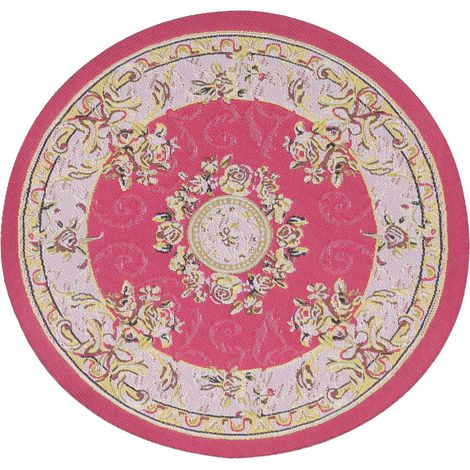 Tapis rond miniature 6,2 cm de diamètre pour maison de poupée, décoration vintage tissée à motif fleurs rouges C02 (1/5)