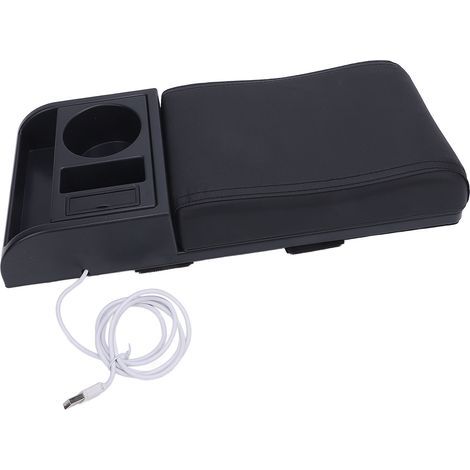 Couvercle de boîte d'accoudoir de console centrale, longueur réglable avec port de chargement USB, porte-gobelet, extension universelle de voiture pour la plupart des véhicules, ligne noire (1/5)