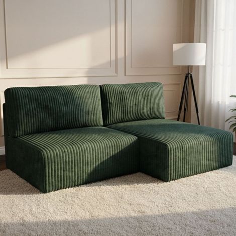 Divano Letto con Penisola Pergola, Contenitore, Cuscini Sfoderabili, Reclinabile, 210x149 cm Verde (1/5)