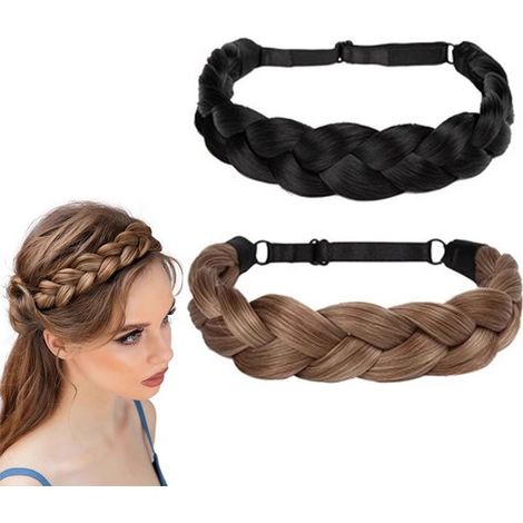Conjunto de 2 diademas trenzadas de cabello sintético - Negro/Marrón (1/5)