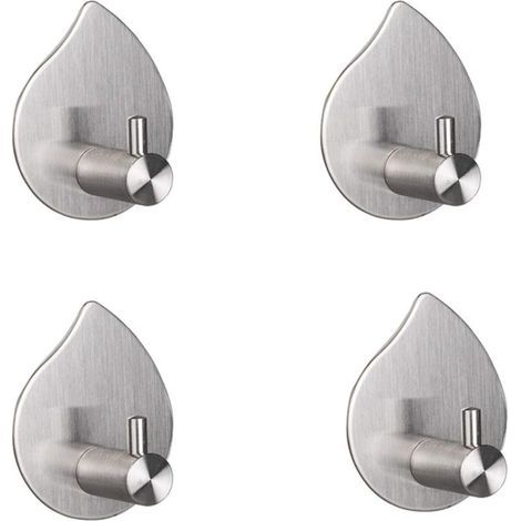 Crochet Porte-Serviettes Mural en Inox Brossé 304 [4 Pièces] - Argent - Porte-Serviettes Design sans Perçage pour Salle de Bain ou Cuisine - Plus Besoin de Perçage - Adhésif 3M de grande Qualité (1/5)