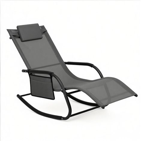 Outdoor-Schaukel-Liegestuhl mit Seitentasche, Metall und grauem Polyestergewebe (1/5)