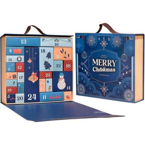 Caja sorpresa plegable para calendario de adviento navideño, juguete sorpresa, caja de regalo cosmética, ilustración azul de una sola pieza, manualidades especiales en papel (1/5)