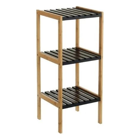 Meuble étagère - JUANIO - Meuble colonne 3 niveaux - Bambou & MDF laqué - Noir - 34x33x80 cm (1/4)