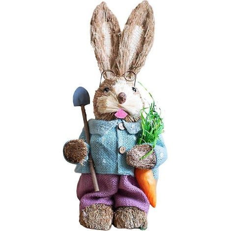 Adorable Lapin en Paille Décorations Pâques Fête Jardin Maison Mariage Ornement 15cm (1/4)