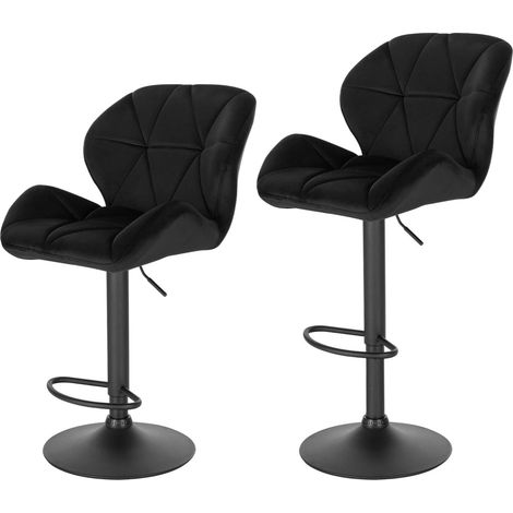 Woltu – Lot de 2 tabourets de bar en velours noir – Hauteur réglable 94-116 cm – Dossier ergonomique et repose-pieds – Cadre en métal (1/5)