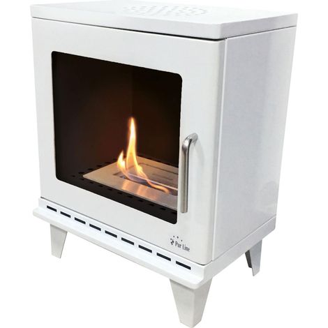 Stufa a etanolo dal design squadrato in acciaio bianco e porta in vetro temperato PURLINE THESIS