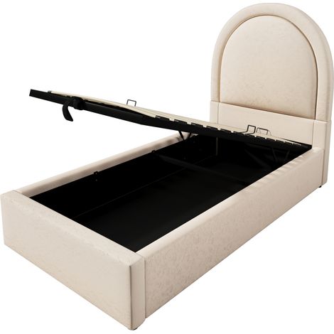 Kinderbett gepolstert 90 x 200 cm beige mit Weltraummotiv und Matratze (1/5)